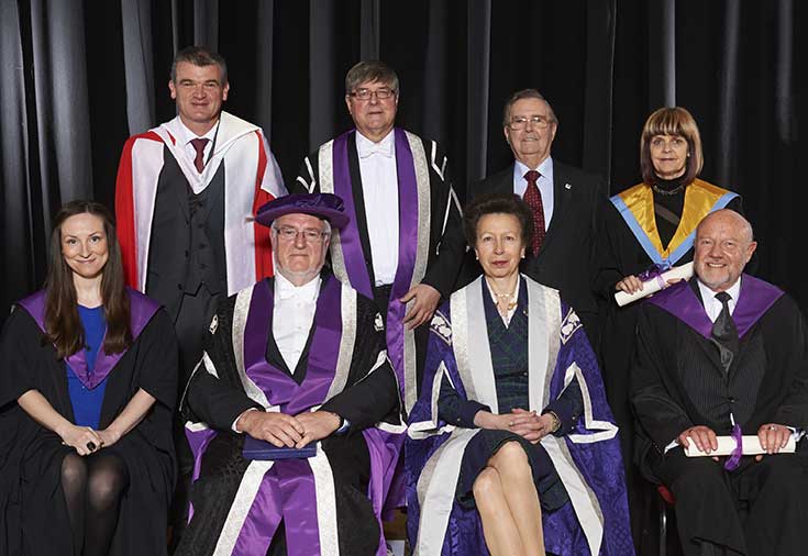 Honorary award winners with the Chancellor and Vice Chancellor
