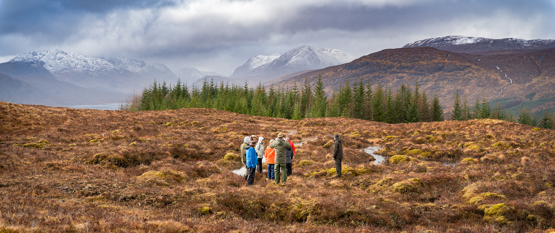 People standing in a peat bog