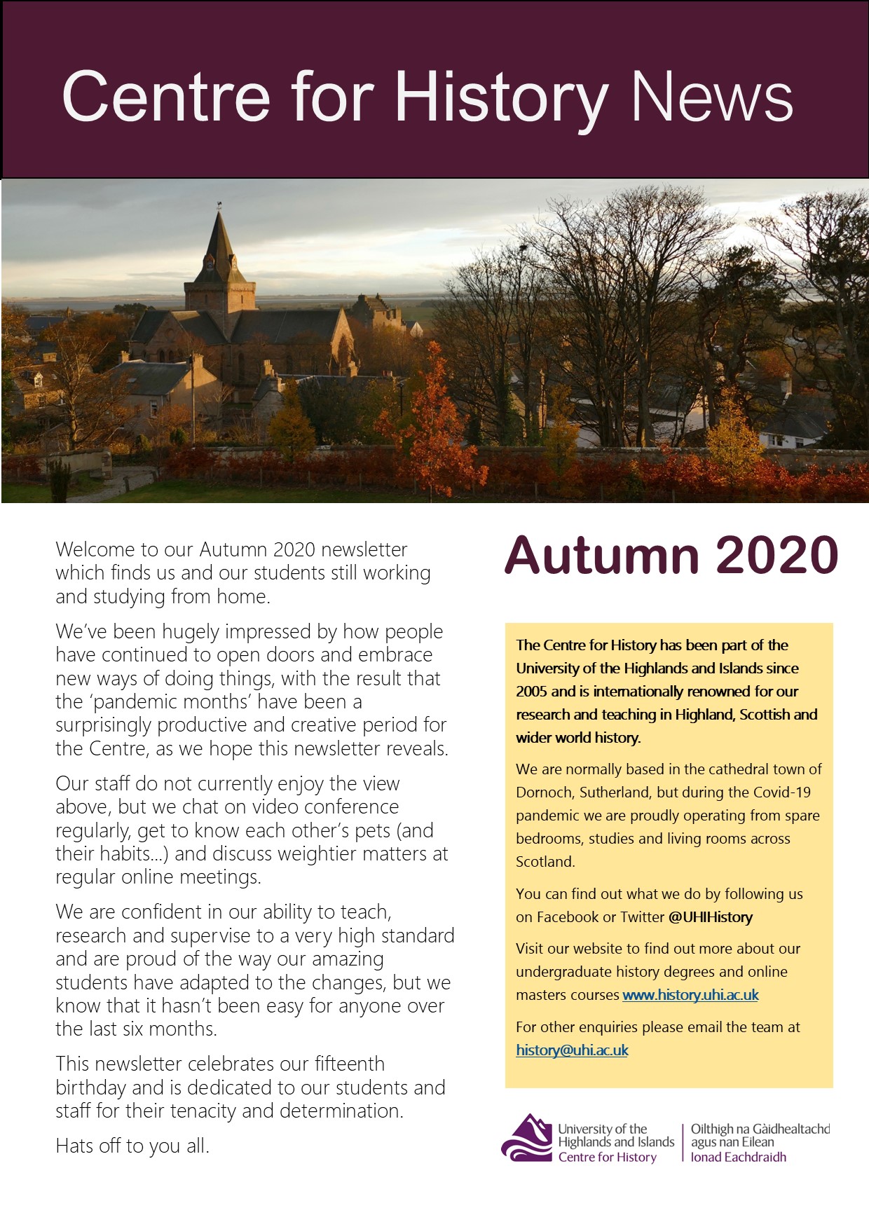 Centre for History News - autumn 2020