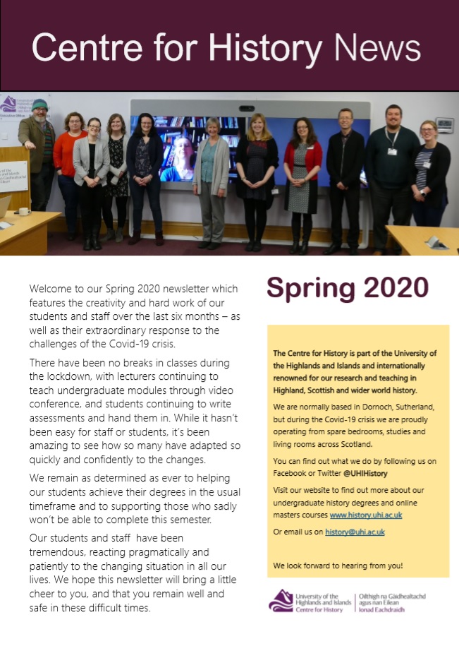 Centre for History news - spring 2020