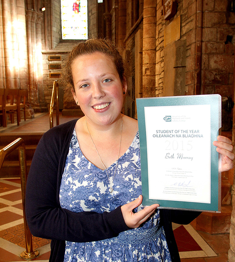 Beth Murray, Orkney College UHI Student of the Year