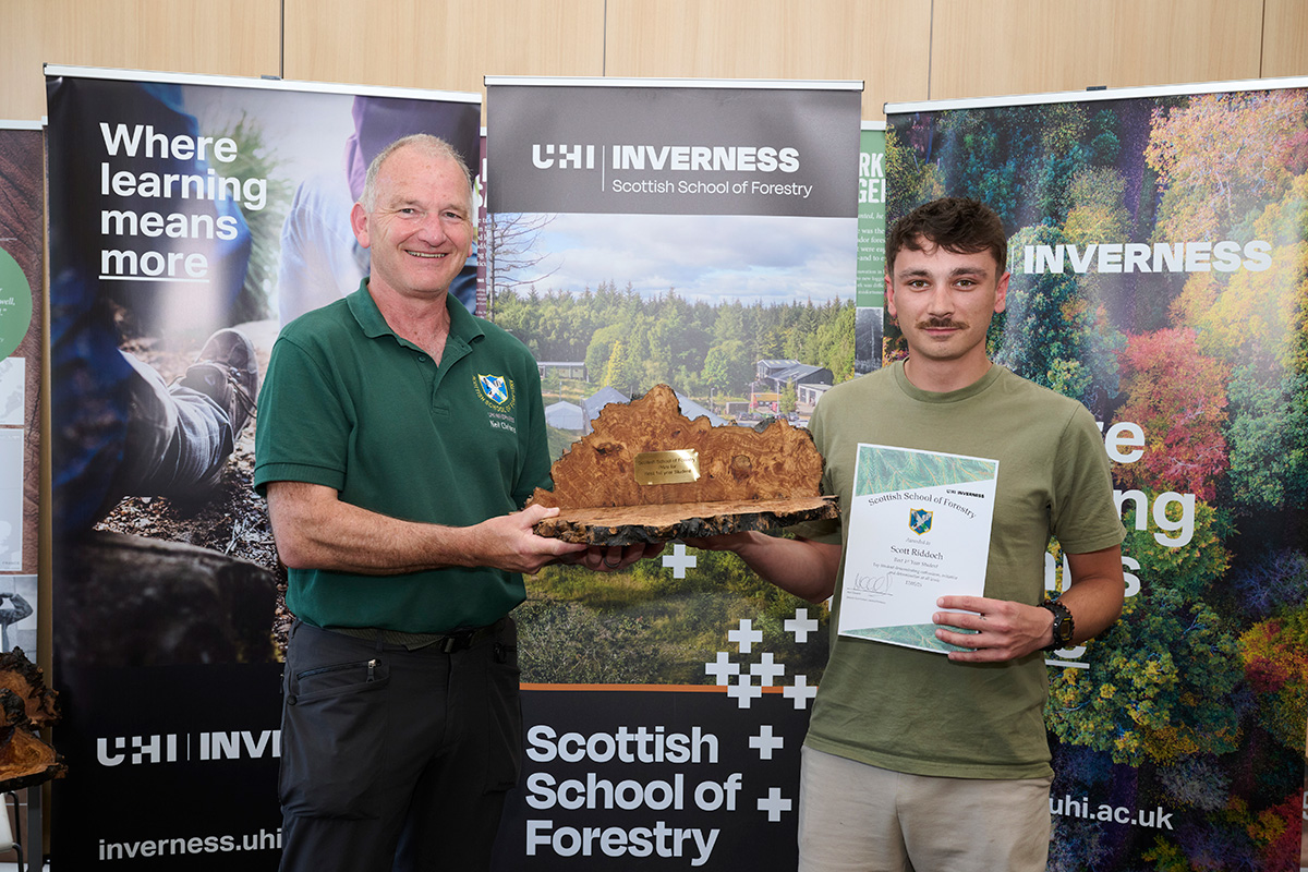 Two men holding up awards Two men holding up awards