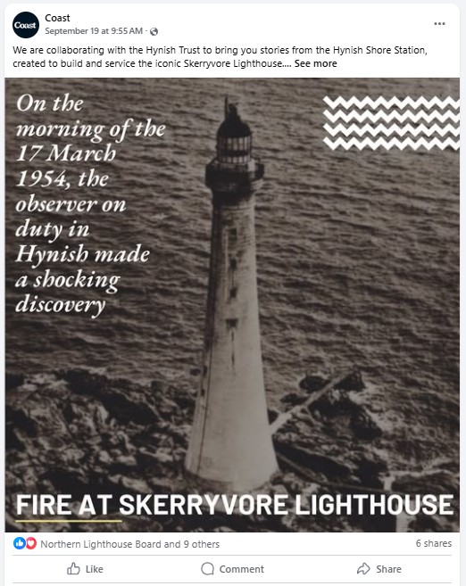 Screenshot of Coast facebook post about Hynish Trust project