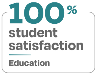 Image containing the text 100 percent student satisfaction for education courses Image containing the text 100 percent student satisfaction for education courses