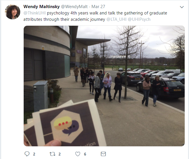 Screenshot from Twitter showing Psychology students using the Graduate Attribute reflective cards