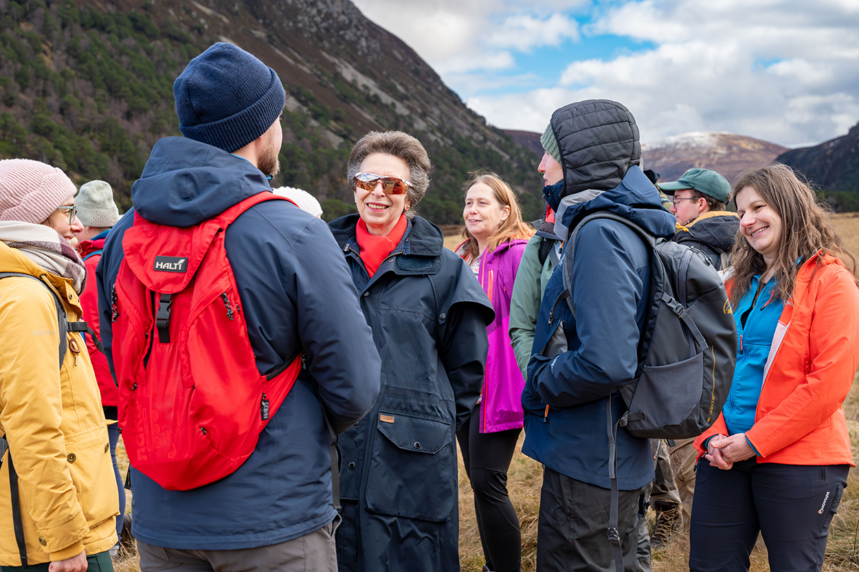 UHI students receive a visit from The Princess Royal at Glenfeshie Estate during integrated land use conference