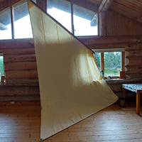 Finished sail built by Strathnaver Museum staff and volunteers for community boat Grace. Photo credit: Mark Shiner. Finished sail built by Strathnaver Museum staff and volunteers for community boat Grace. Photo credit: Mark Shiner.