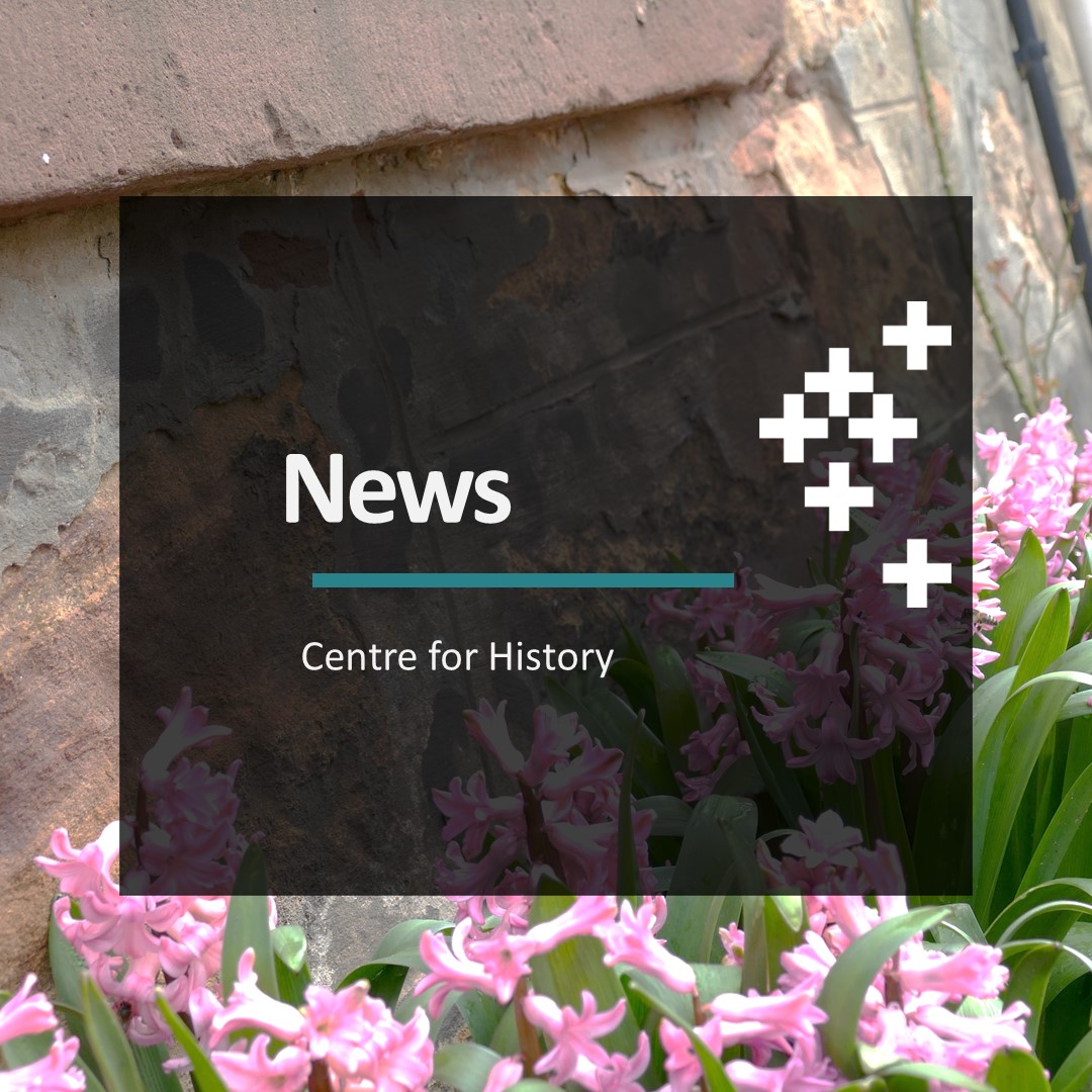 Cover for the newsletter depicting pink hyacinths against a stone wall with a text reading News Centre for History