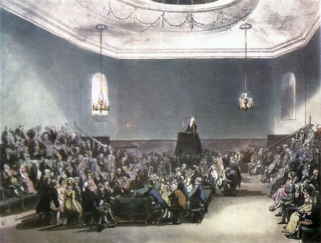 Thomas Rowlandson and Augustus Charles Pugin and others Debating Society Piccadilly 1808