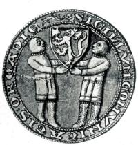  Fig. 3 Drawing of the seal of the community of Orkney probably by Anders Thiset, Danish historian and heraldic artist: early 20th century (copied from Clouston 1932, facing p. 276).
