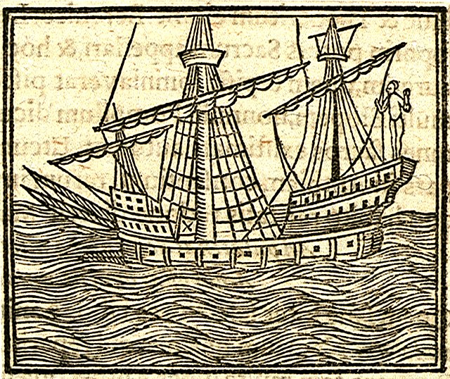 An engraving of an early modern ship