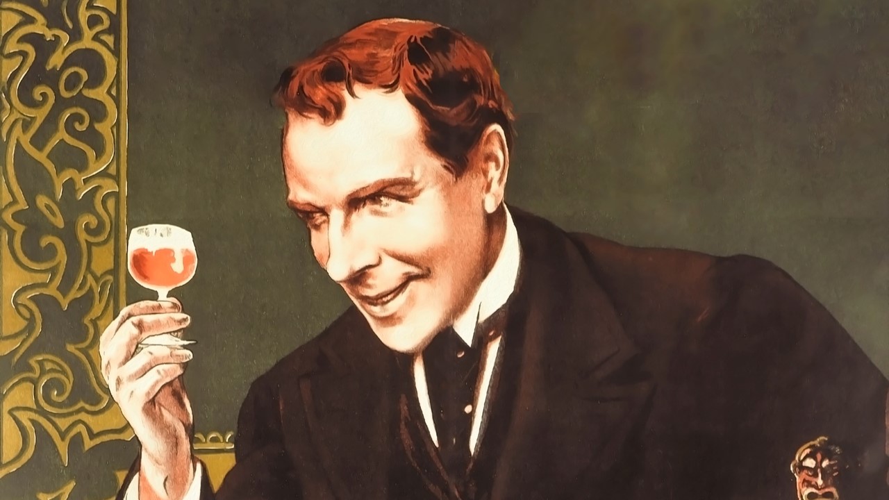 Illustration of a person holding a glass of whisky