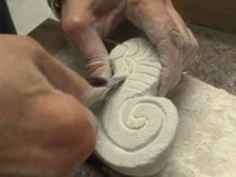 Stone carving workshop at Orkney Through Time summer course 2013.