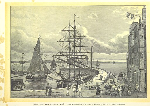 An engraving of Leith Harbour. Source British Library wiki commons