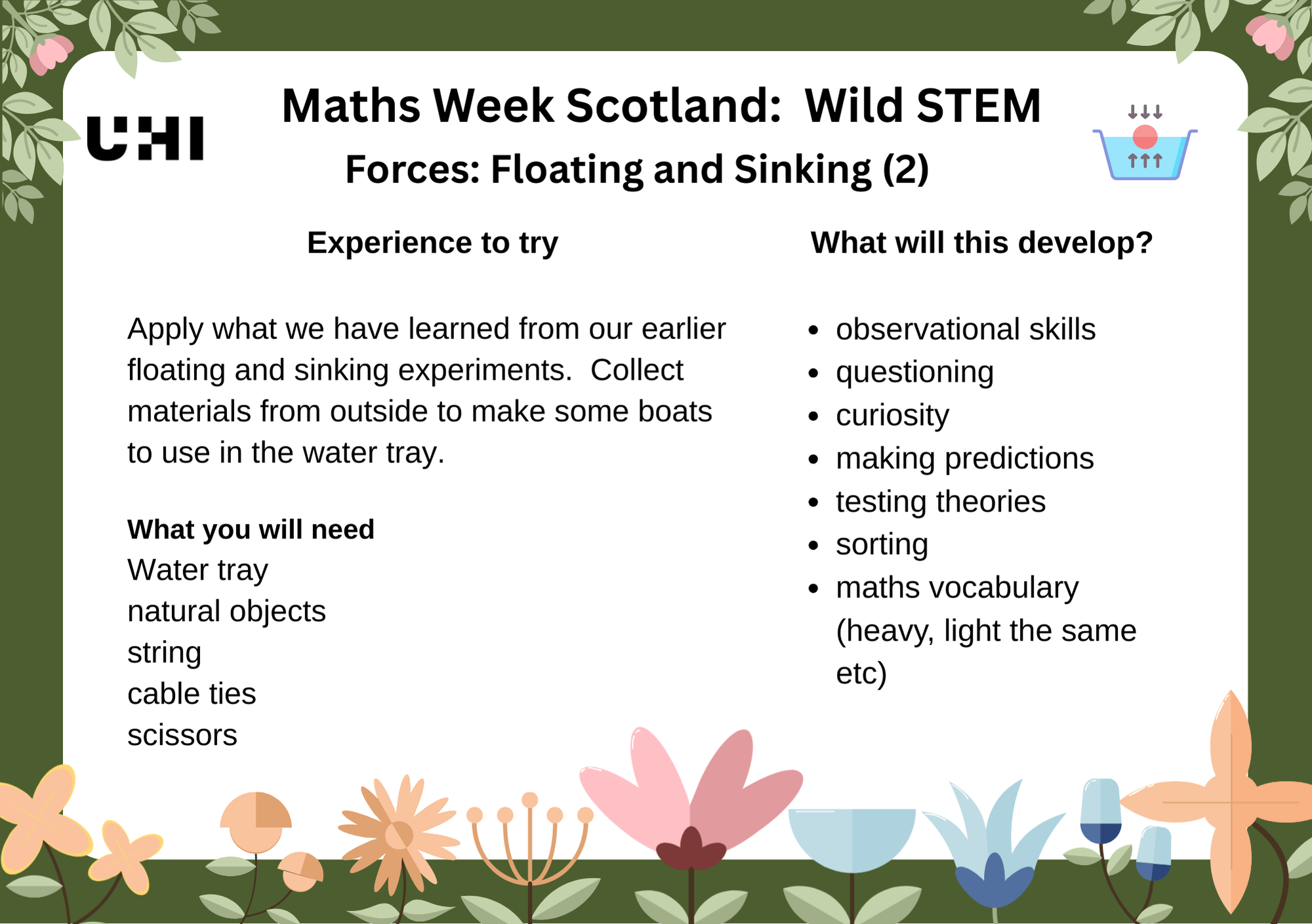 Maths Week Scotland 2025 activity - Forces - Floating activity Maths Week Scotland 2025 activity - Forces - Floating activity