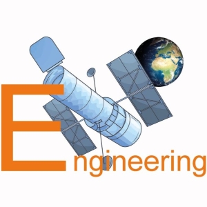 The word engineering and a satellite
