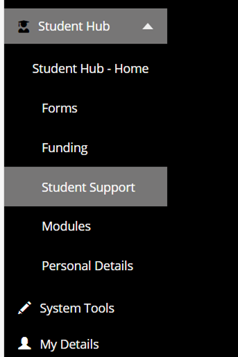 Screenshot of UHI Records Student Hub menu