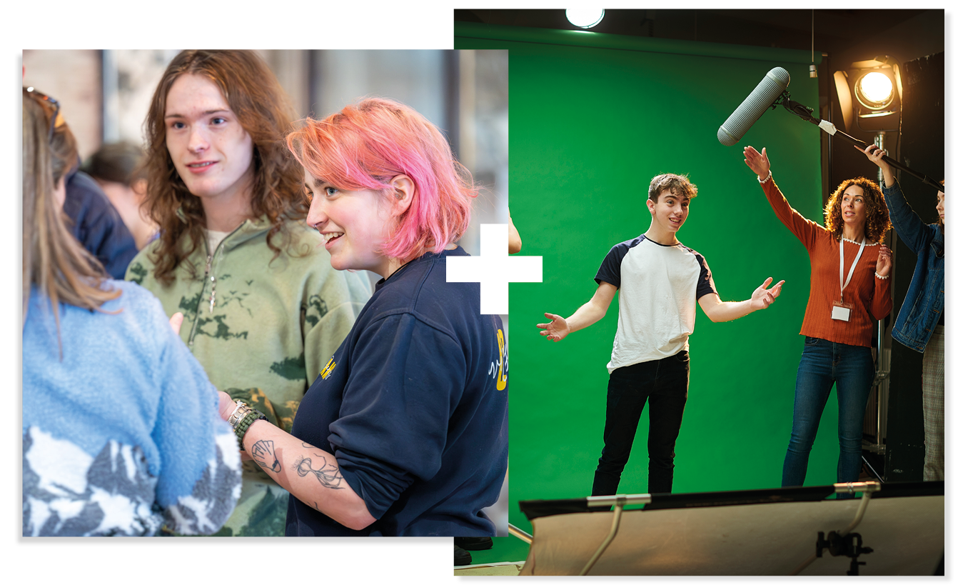 Collage of 2 | Film-making students | Students talking