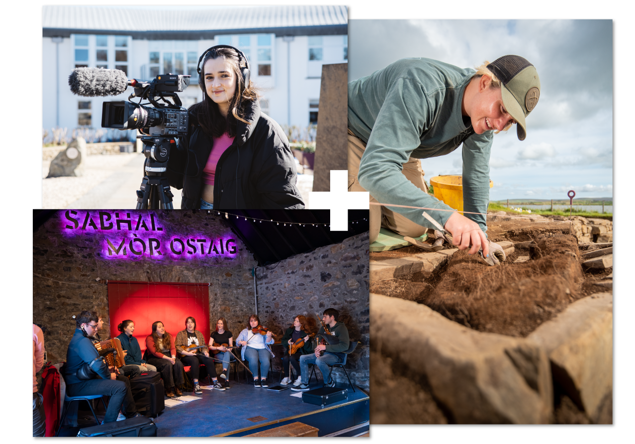 Collage of 3 | Gaelic media student | UHI SMO music performance | Orkney Archaeology