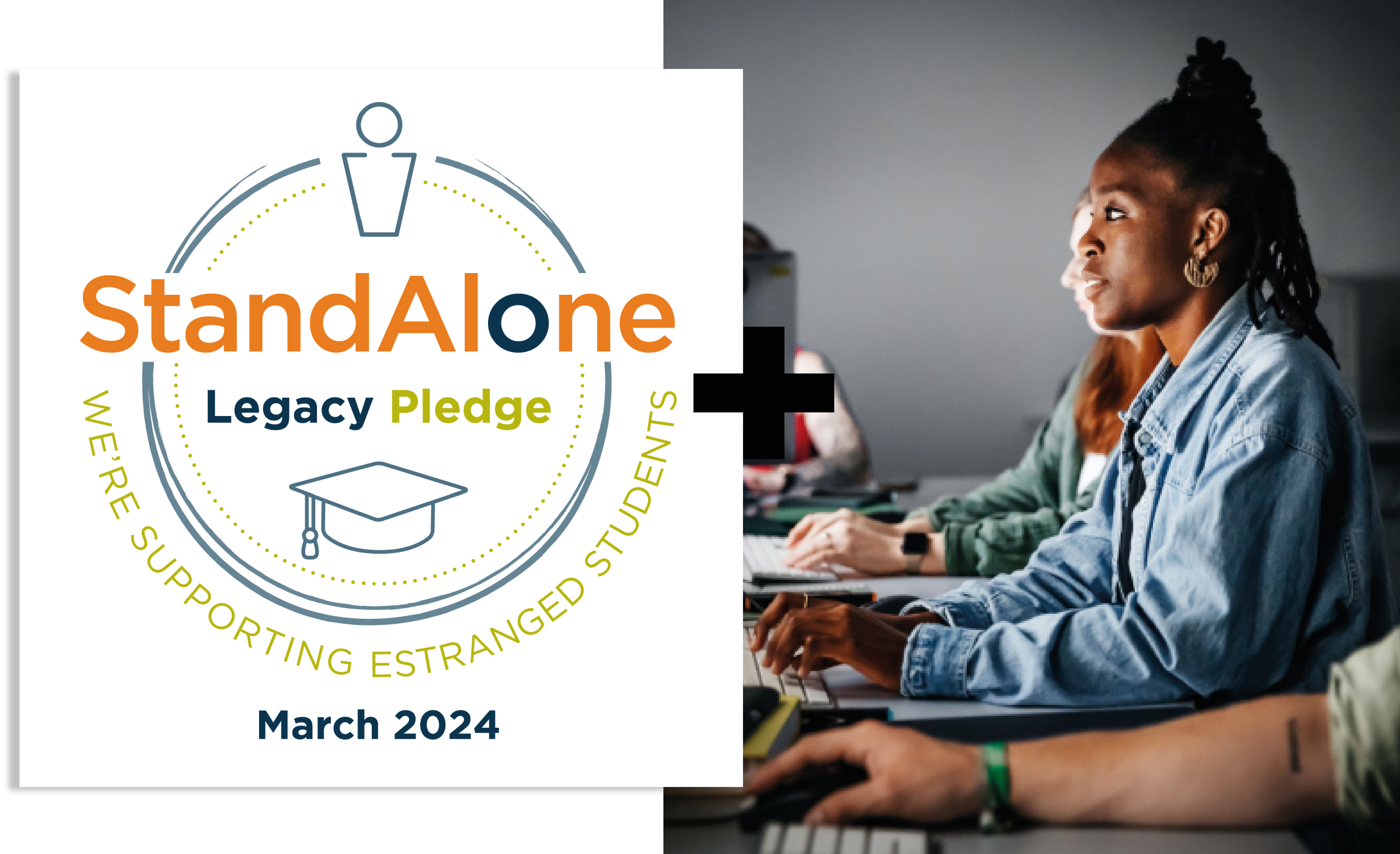Stand Alone Pledge logo | Student working at a computer